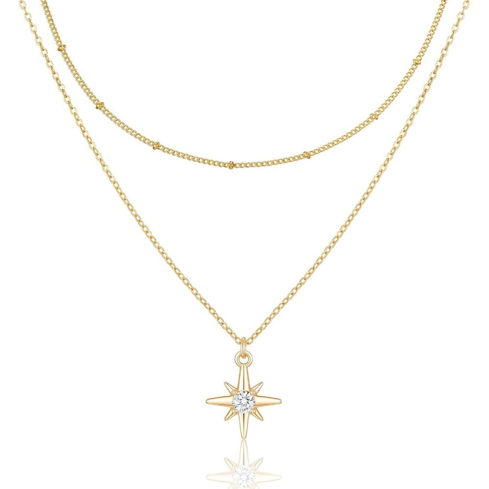 Necklace for Women, 14K Gold-Plated Dainty Choker, Silver Layered Necklaces for - Picture 1 of 6